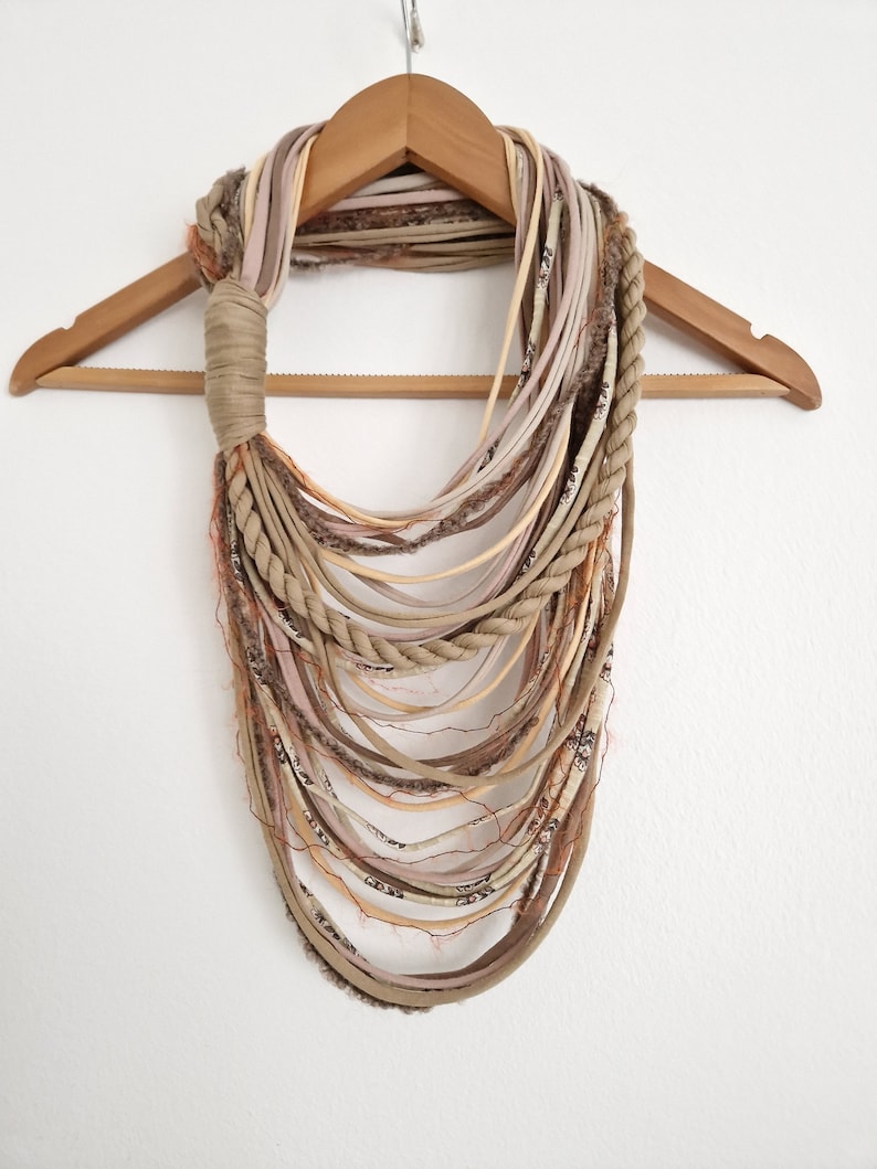 Sandy Earth Textille Scarf Necklace Fiber Necklace Tribal Festival Costume Jewelry Infinity Scarves Coacella Burning Man Infinity Cowl image 4