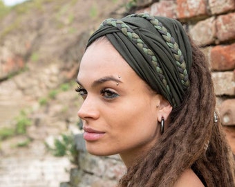 Dark Olive Green Headband Scrunch Headband  Extra Wide Headband Dreadband Turban Boho Head Wrap Dreadlock accessories Unikatina NEW arrivals