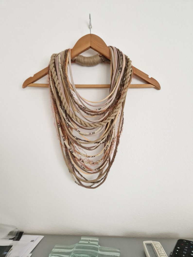 Sandy Earth Textille Scarf Necklace Fiber Necklace Tribal Festival Costume Jewelry Infinity Scarves Coacella Burning Man Infinity Cowl image 3