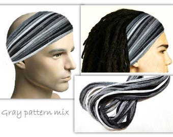 Mens Stirnband Dreadband Männer Haar Accessoire Dreadlock Zubehör Dreadlock Stirnband für Männer Dreadlock Wide Haarband Tube Turban grau Stirnband