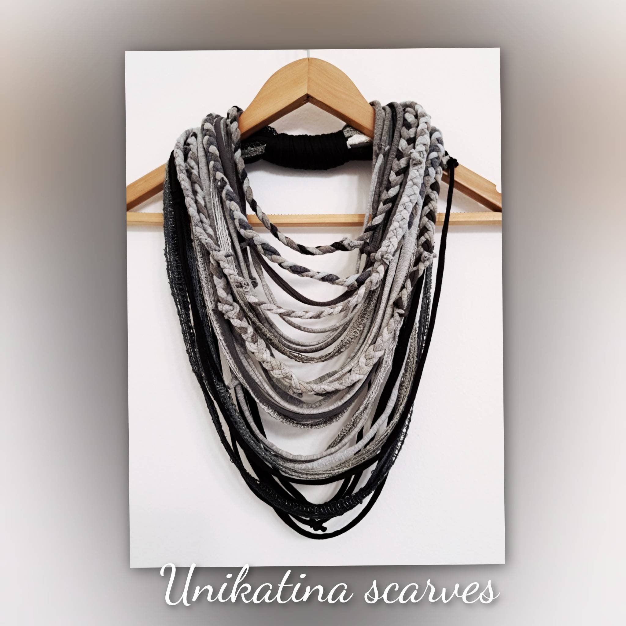 ★HARANG★ HR 382N_Silver Fabric Necklace Gray Fabric Necklace Tribal Boho Festival Jewelry Textile