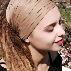 Dreadlock Tube Headband Caramel color Wide Yoga Hairband Lock Tube Headband Womens Mens Headband for dreads Head Wrap Dread Sock Camel Beige image 2