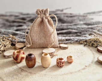 Wooden Dreadlock Bead Set of 5 in gift bag, Dreadlock accessories, Natural wood beads Forest Beads, Loc Beads, Dreadlock accessories gift