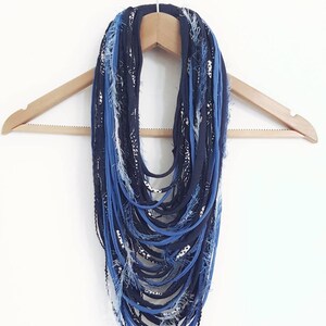 Blue Infinity Scarf Scarf Rope Scarf Necklace Winter accessories Fringe Necklace Boho Hippie Scarves Necklaces Navy Blue Scarf image 5