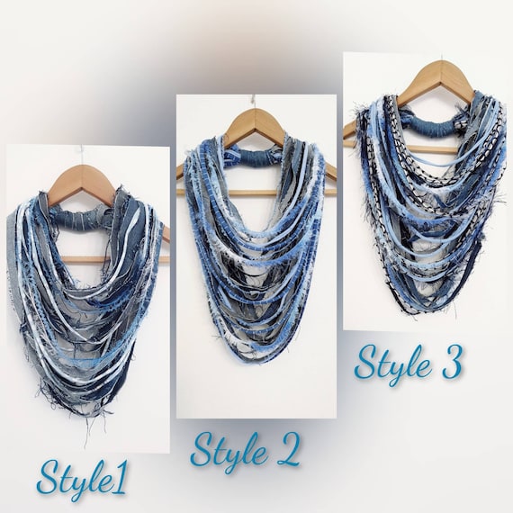 Old Jeans Frayed Jeans Denim Scarf Necklace Fabric Jewelry