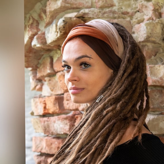 Earthy tones Headband,  Head Wrap, Wide Headwear, Dreadband, Dreadlock Accessories, Unique Headbands by Unikatina