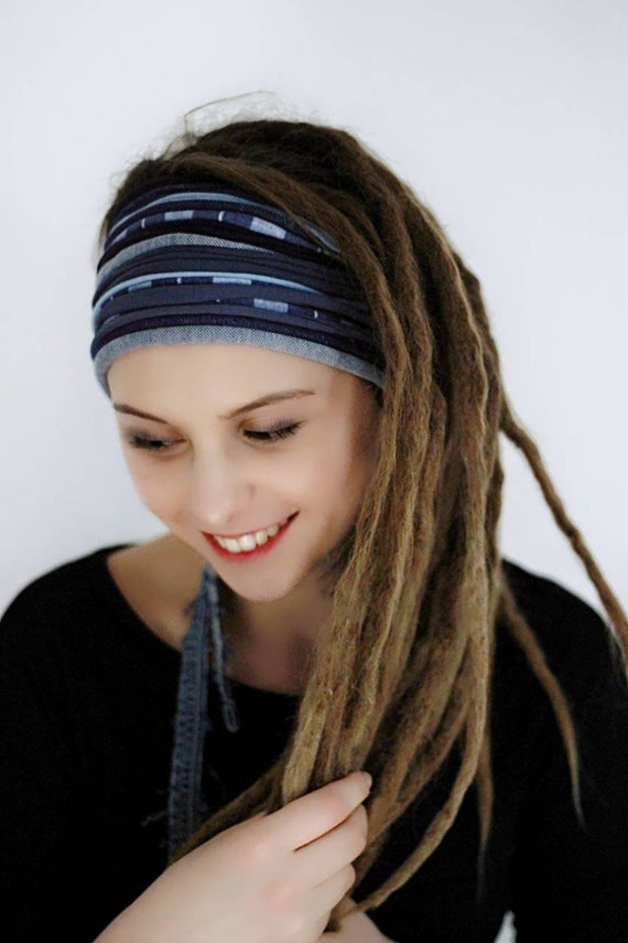 Blue Headband Dreadlock Accessories Dread Wrap Multistrand Headband Self  Tie Adjustable Headband Non Slip DIY Denim Jeans Headband Headwrap 