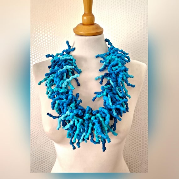 Coral Shape Necklace Turquoise Blue Necklace Azure Aqua Fabric Textile Yarn Tassel Necklace Summer Jewelry Coral Unique Art Siren Jewelry Etsy Ireland