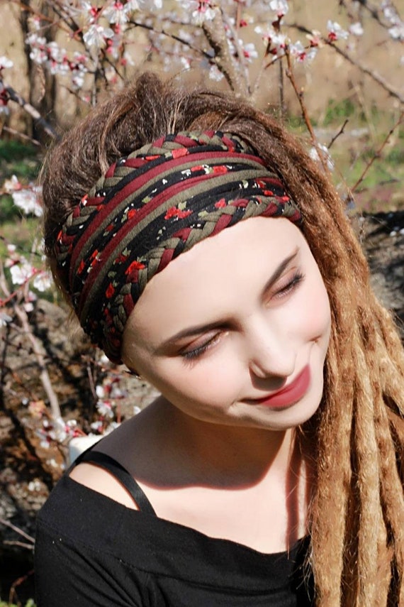 Black Burgundy Olive Autumn Headband Head Wrap Yoga Turban Style