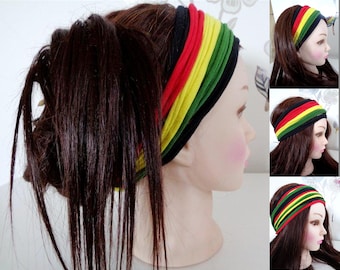 Drealocks Headband Rasta Stripes Jamaica Scarf Collier Hippie Bandeau Rasta Hat Jamaica Flag Headband Girls Rasta Rastafari Hommes