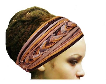 Mustard Brown Autumn Dreadlock Accessories Woodland Headband Head Scarf Tribal Headband Frayed Style Boho Gypsy Headband Hippie Head Wear