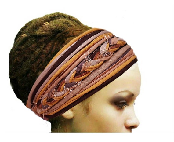 Mustard Brown Autumn Dreadlock Accessories Woodland Headband Head Scarf Tribal Headband Frayed Style Boho Gypsy Headband Hippie Head Wear