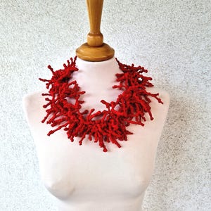 Red Coral Shaped Necklace Summer Jewelry Necklace Fabric Textile Yarn Tassel Necklaces Corals Unique Art Jewelry Red Necklace Gift for her