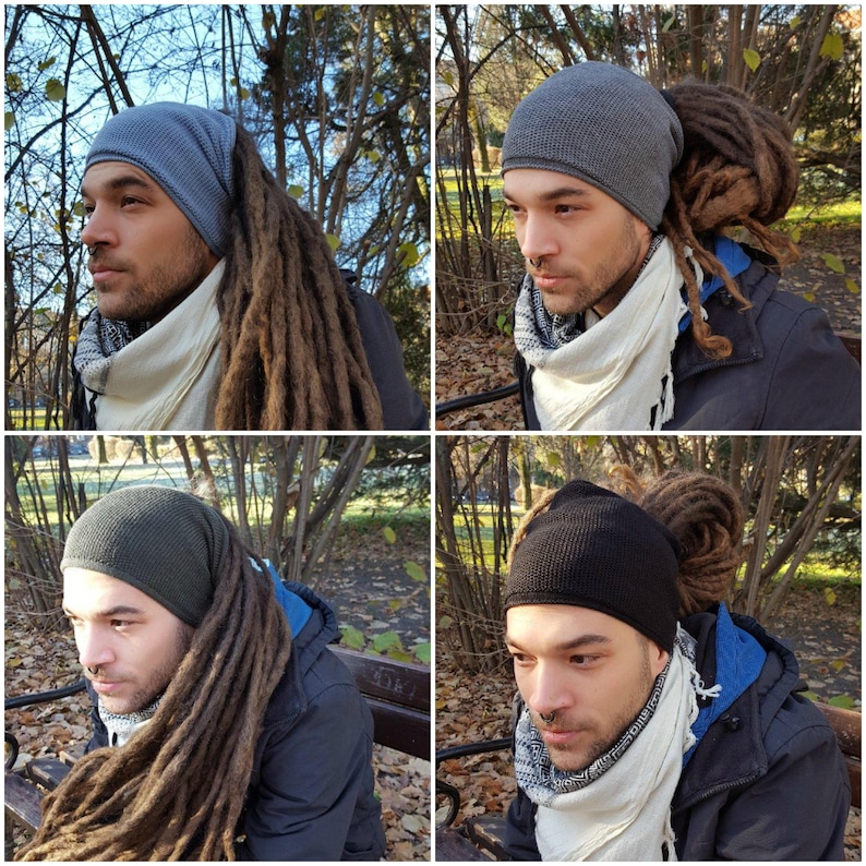 Gestricktes Stirnband für Männer Kopftuch Kopftuch charocal anthrazit Stirnband Dreadlock Tube Dreadlock Accessoires Männer dunkelgraue Kopfbedeckung Bild 2