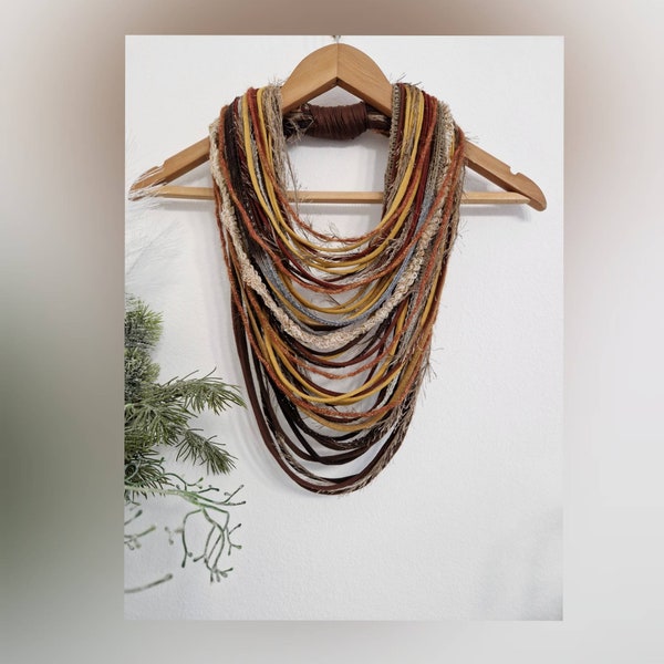 Mustard Brown Autumn Necklace Statement Woodland Infinity Scarf Necklace Boho Hippie Tribal Necklace FUN TO WEAR Necklace