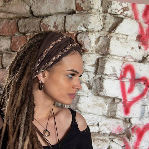 Brown EXTRA Wide Headband Boho Head Wrap Dreadband Turban style  jersey headband Dreadlock accessories Unique Headbands Festival headgear