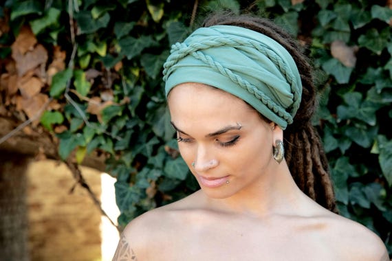 Wide Mint Headband Fancy Green Head Wrap Turban Boho Head  display picture 1