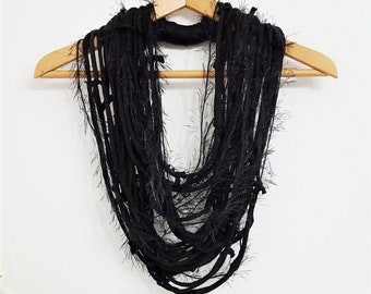 Black Scarf Necklace Statement Grunge Black Jewelry Infinity Scarf Woman Scarves Black Goth Necklace Multistrand Scarves