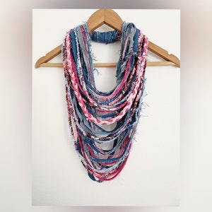 Denim Scarf Necklace Pink - Etsy display picture 1