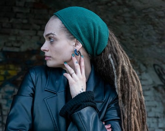 Green Knit headband, Unisex headband, Womens headband DREADLOCK accessories, tube headband, knit headwear, wide headband long hair headband