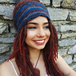 DREADLOCK accessories Teal Brown Headband Gypsy Festival Headband Boho Head Wrap Dread Tie Dreadband Head Scarf for Dreads Dread Wraps OOAK image 2