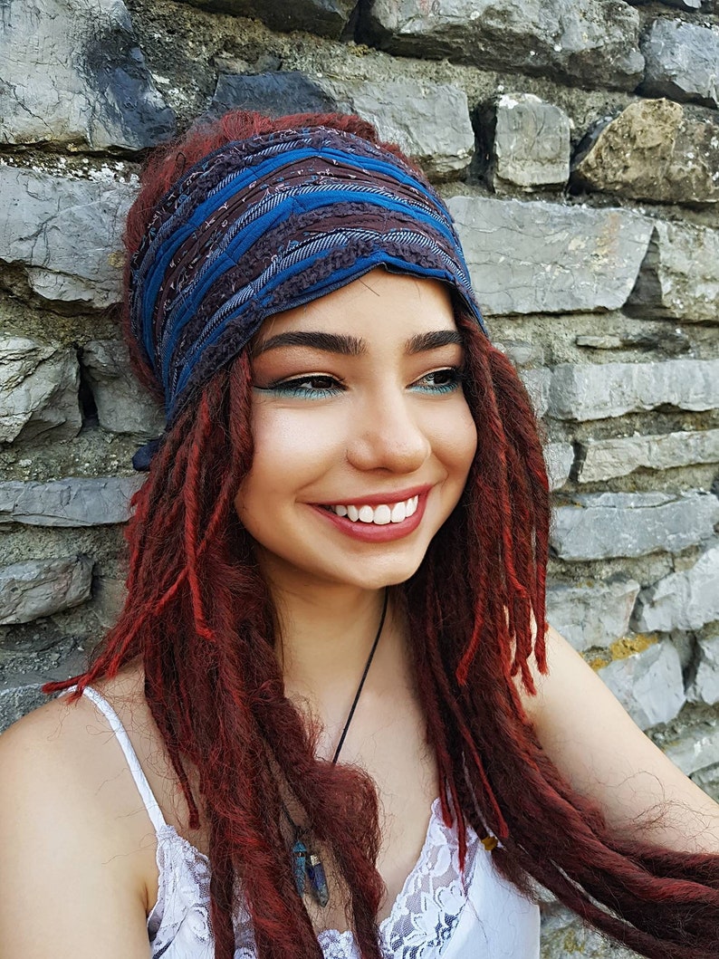 DREADLOCK accessories Teal Brown Headband Gypsy Festival Headband Boho Head Wrap Dread Tie Dreadband Head Scarf for Dreads Dread Wraps OOAK image 2