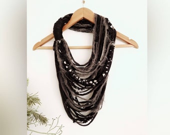 Ladies jewelry Infinity Scarf Necklace Abstract Festival Tribal Black Gray Oversized Necklace Fun Necklace Art Jewelry Jewelry for ladies