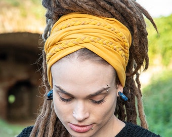 Mustard Headband Wide Boho Head Wrap Dreadband Turban style jersey headband Dreadlock accessories Unique Festival headgear All hair styles