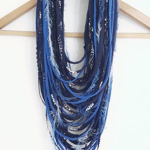 Blue Infinity Scarf Scarf Rope Scarf Necklace Winter accessories Fringe Necklace Boho Hippie Scarves Necklaces Navy Blue Scarf image 6