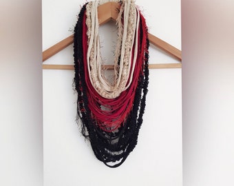 Textille Scarf Necklace Fiber Necklace Tribal Festival Costume Jewelry Infinity Scarves Infinity Cowl Black Red Beige Chunky scarf