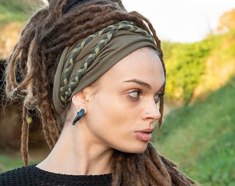 Olivgrün Stirnband Head Wrap breites Stirnband Dreadband Turban Haarband Dreadlock Accessoire Einzigartige Stirnbänder für Unikatina / Dreadlocks Haarband NEU