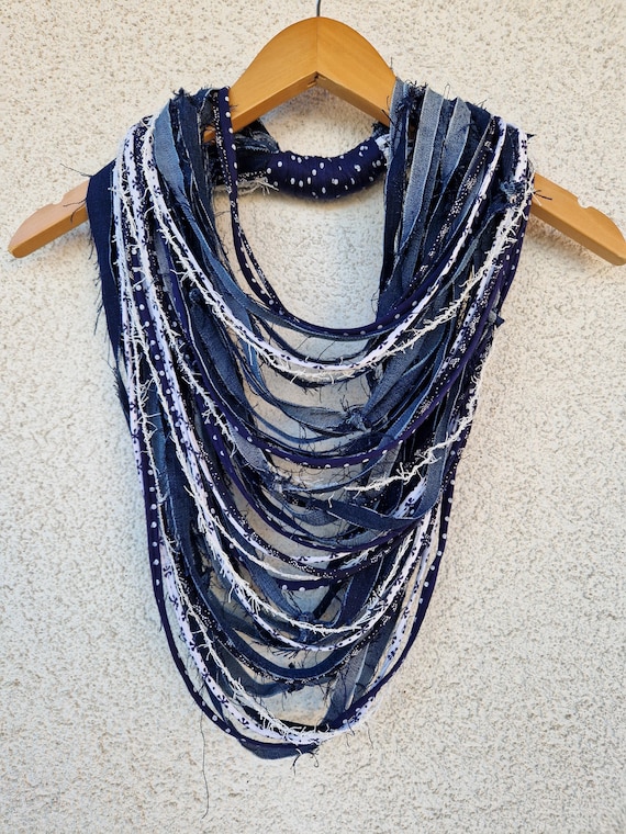 Old Jeans Frayed Jeans Denim Scarf Necklace Fabric Jewelry