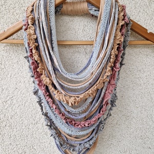 Scarf Necklace Statement Infinity Scarf Necklace Boho Tribal Necklace Scruffy Necklace Chunky Scarf Pastel Color Scarf image 2