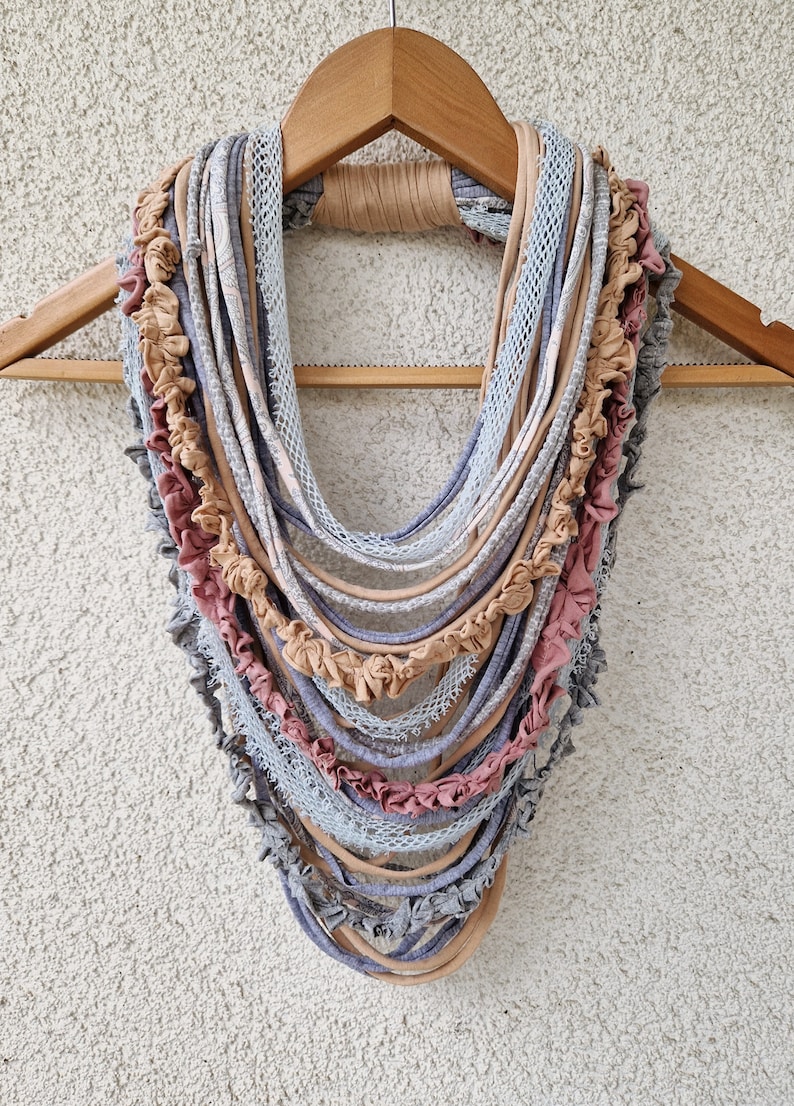 Scarf Necklace Statement Infinity Scarf Necklace Boho Tribal Necklace Scruffy Necklace Chunky Scarf Pastel Color Scarf image 2