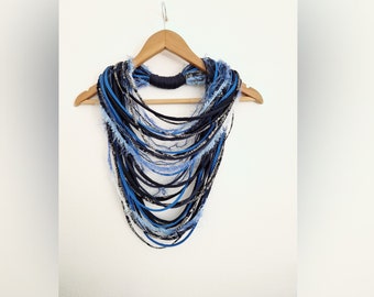 Blue Infinity Scarf Scarf Rope Scarf Necklace Winter accessories Fringe Necklace Boho Hippie Scarves Necklaces Navy Blue Scarf