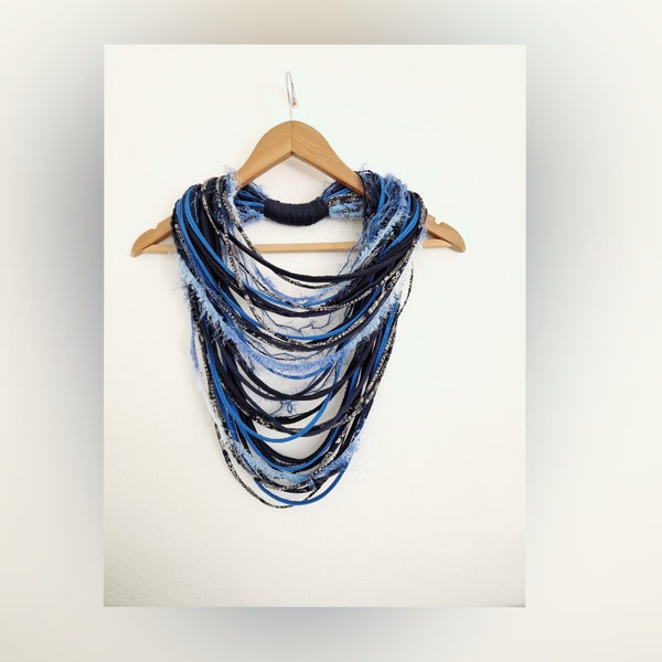 Blue Infinity Scarf Scarf Rope Scarf Necklace Winter accessories Fringe Necklace Boho Hippie Scarves Necklaces Navy Blue Scarf