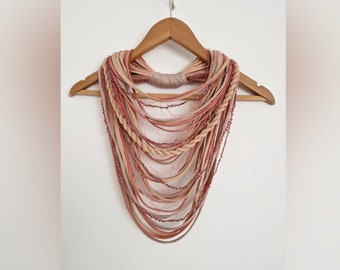 Pale PINK Textille Scarf Necklace Fiber Necklace Tribal Festival Costume Jewelry Infinity Scarves Coacella Burning Man Unique Infinity Cowl