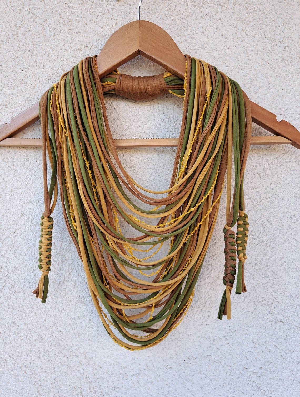 Mustard Brown Green Autumn Necklace Statement Woodland Etsy