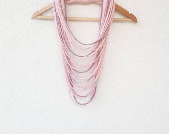 Dirty Pink Mouve Scarf Necklace Statement Infinity Scarf Necklace Boho Hippie Tribal Festival Scarves Necklace Scarf Dusty Pink Scarf Cowl.