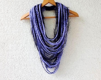 Purple Lavender Scarf Necklace Statement Lilac Infinity Scarf Boho Hippie Tribal Necklace FUN TO WEAR Necklace Fabric Textile Jewelry
