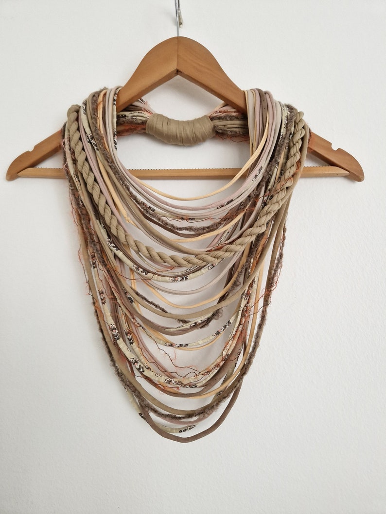 Sandy Earth Textille Scarf Necklace Fiber Necklace Tribal Festival Costume Jewelry Infinity Scarves Coacella Burning Man Infinity Cowl image 8