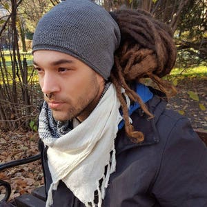 Gestricktes Stirnband für Männer Kopftuch Kopftuch charocal anthrazit Stirnband Dreadlock Tube Dreadlock Accessoires Männer dunkelgraue Kopfbedeckung Bild 7