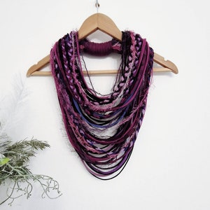 Black Purple Scarf Necklace Statement Infinity Scarf Festival outfit Abstract Festival Tribal Necklace Fun Beach  Unique Summer Necklace