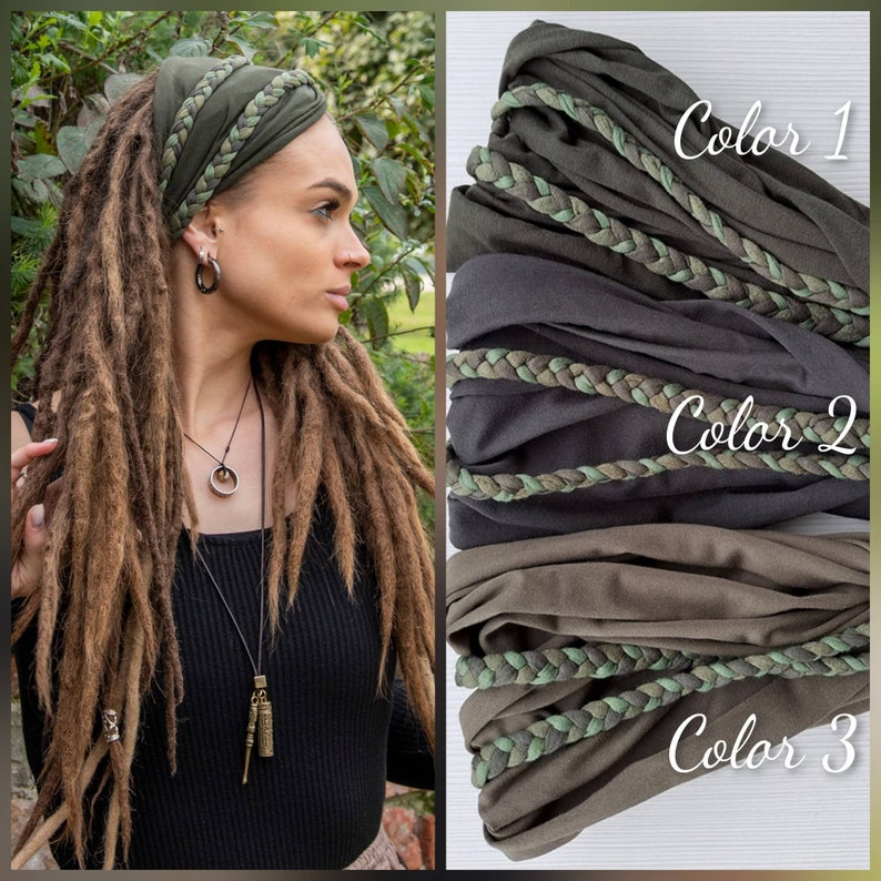 Olivgrün Stirnband Scrunch Stirnband Extra Breit Stirnband Dreadband Turban Boho Kopf Wrap Dreadlock Zubehör Unikatina NEU eingetroffen Bild 2