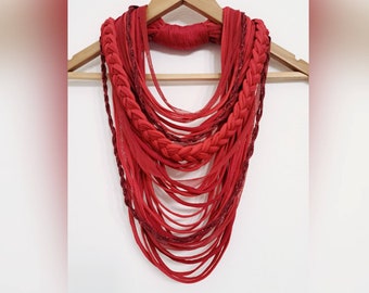 Red Scarf Ruby Red Necklace Statement Infinity Scarf Necklace Boho Hippie Yarn Scarves Fibre Necklace Textile Necklace FUN TO WEAR Neck Wrap