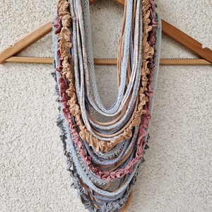 Scarf Necklace Statement Infinity Scarf Necklace Boho Tribal Necklace Scruffy Necklace Chunky Scarf Pastel Color Scarf image 4