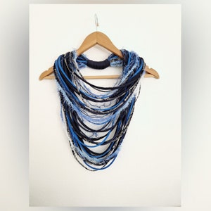 Blue Infinity Scarf Scarf Rope Scarf Necklace Winter accessories Fringe Necklace Boho Hippie Scarves Necklaces Navy Blue Scarf