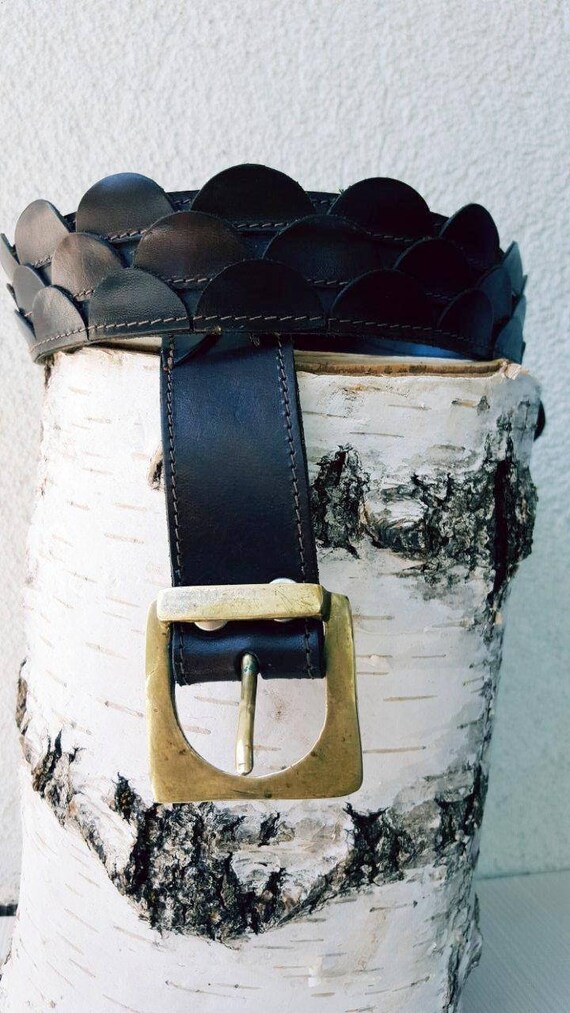 Vintage Tan Leather Belt Dark Walnut Brown Leathe… - image 8