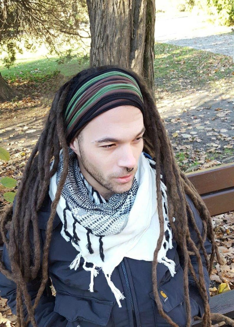 Solid Headband For Men Green Brown Black Stripe Headband Earth Tones Headwear Woodland Headband For Men Dreadlock Accessories For Men