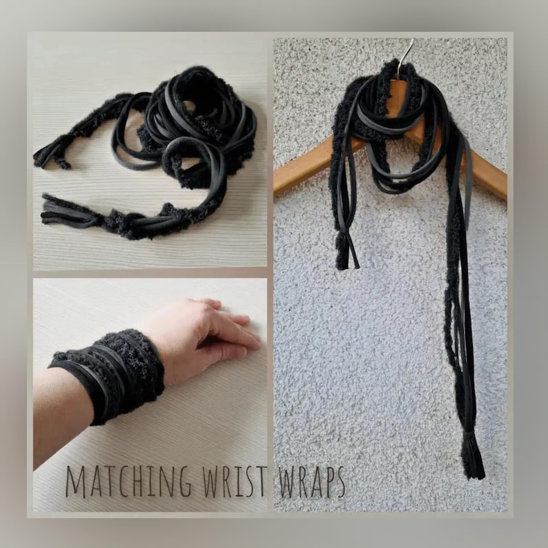 Colar Lenço Preto e Dourado Extra Longo, Joia para Fantasia de Festival Tribal, Lenço Infinito, Cachecol Infinito para Burning Man, Roupa Exclusiva para Festivais imagem 10
